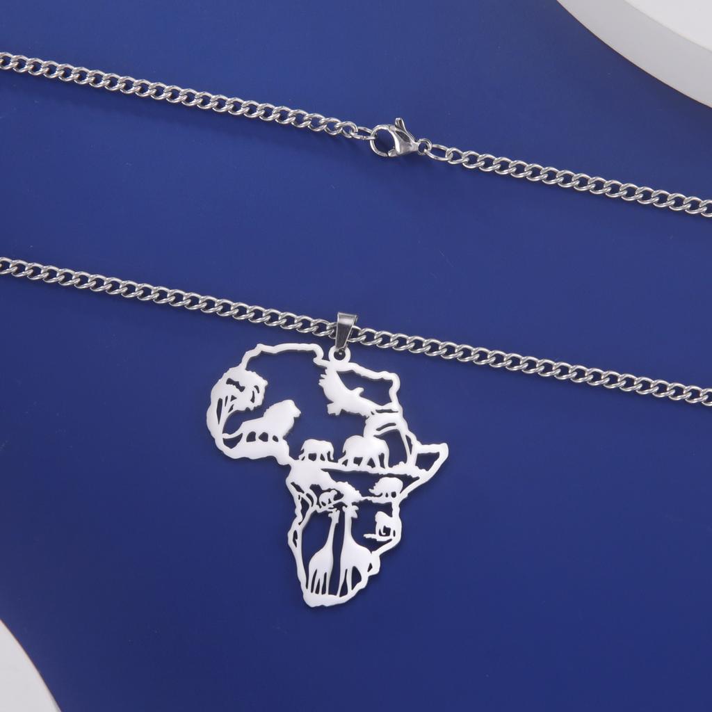 Myshape Tierkarte Löwe Giraffe Elefant Anhänger Edelstahl Halskette Mode für Herren und Jungen Ethnischer Schmuck Geschenk