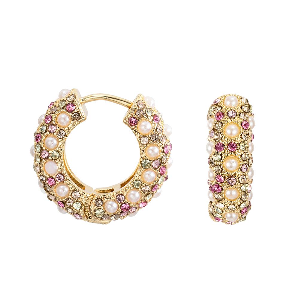 Gold Color Copper Metal Small Hoop Earrings for Women Round Circle Imitation Pearl Rhinestone Huggies Earrings Fashion Zircon