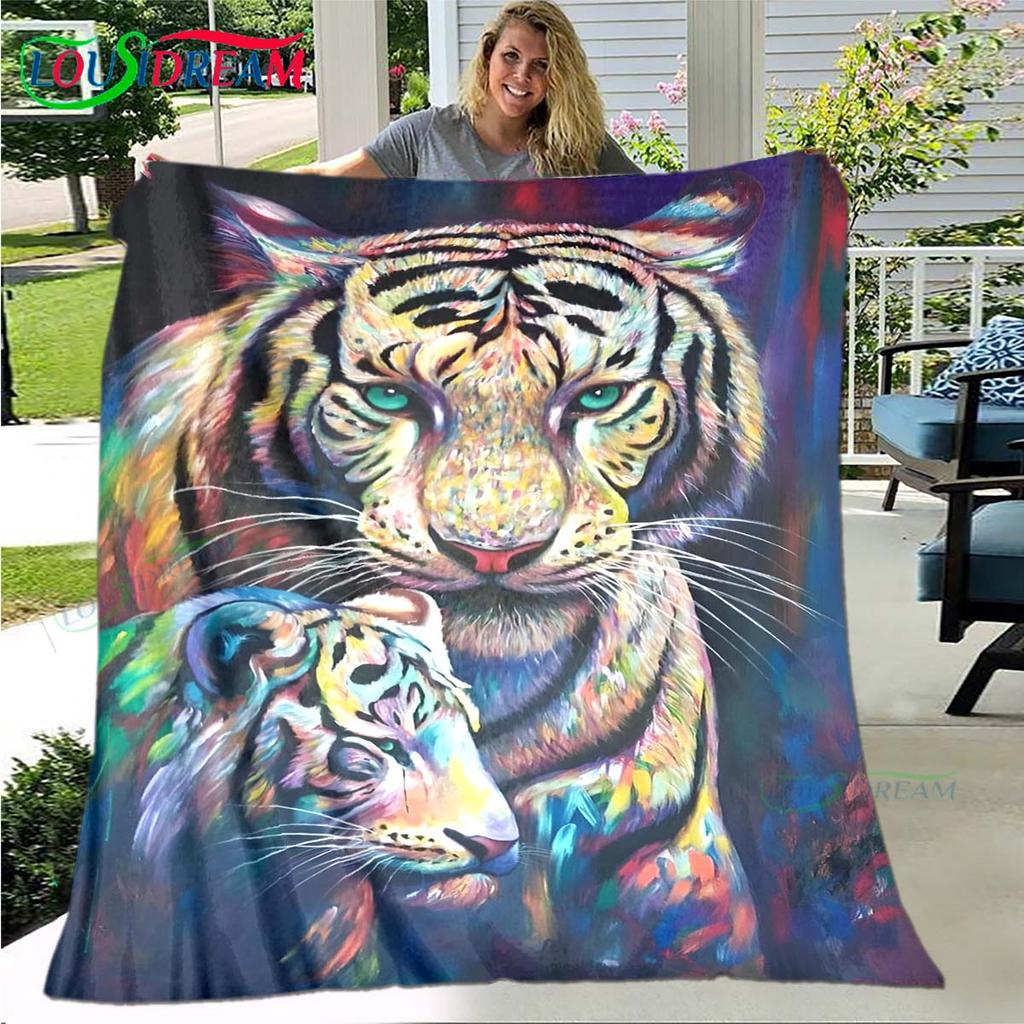 Hot Tiger Painting Print Flannel Adult and Children Blanket Sofa Bed Decoration Blanket Portable Blanket Bath Towel Gift