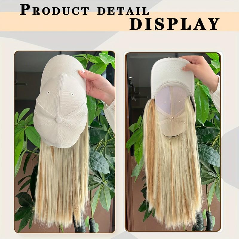 Womens Long Straight Wig With Baseball Cap All-in-One Hairpiece Fashion Sun Protection Full Head Cover