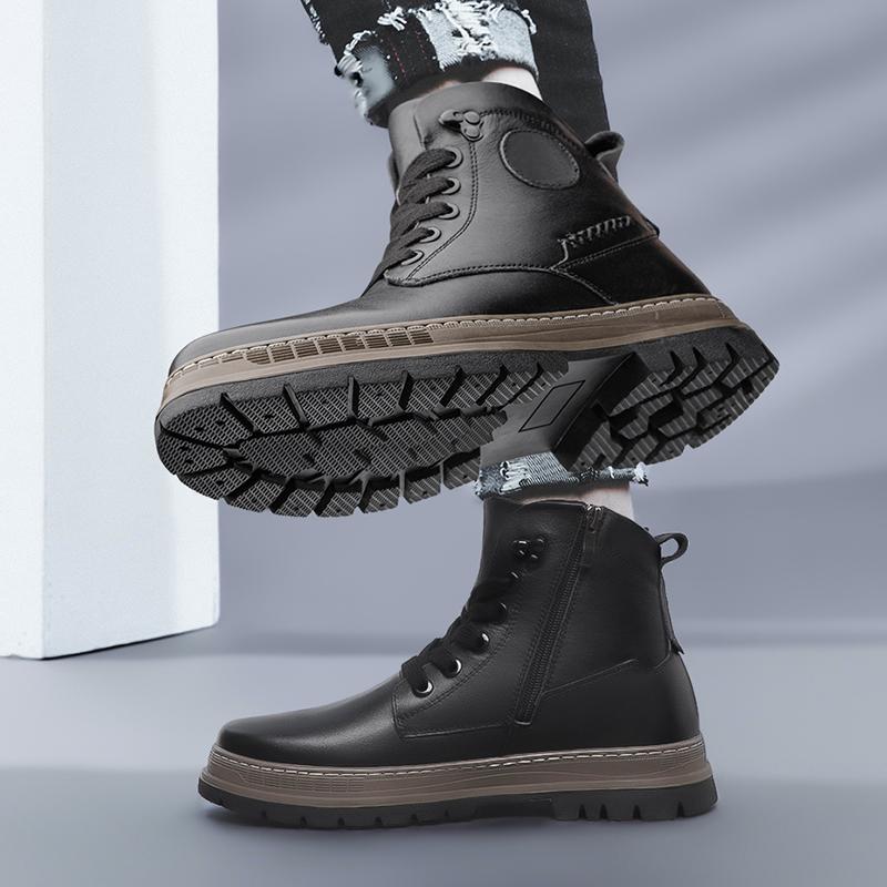 Fashion Fashion Trend Men's Leather Boots Four Seasons Outdoor Versatile Casual Hiking Boots Retro Lace-up Thick Bottom Working Boots