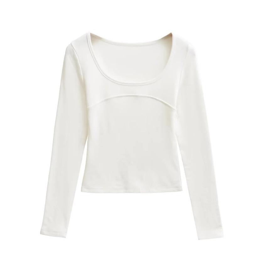 Traceless fixed cup primer top women's spring new slim and thin outer wear fitness warm long-sleeved T-shirt