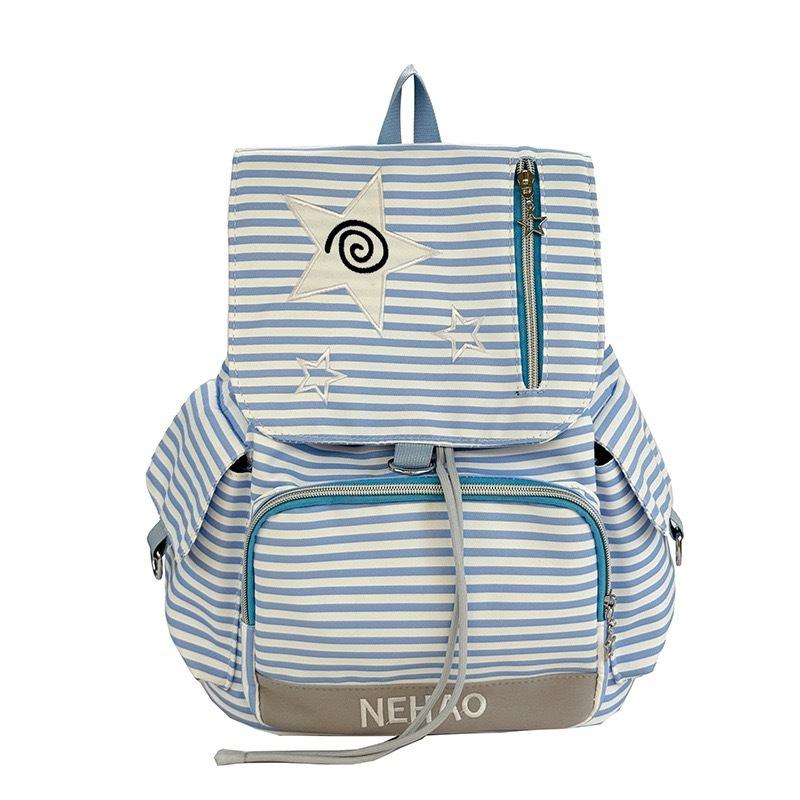 Schoolbag Korean version ins cartoon star backpack bag female niche design fashion striped large capacity casual student schoolbag