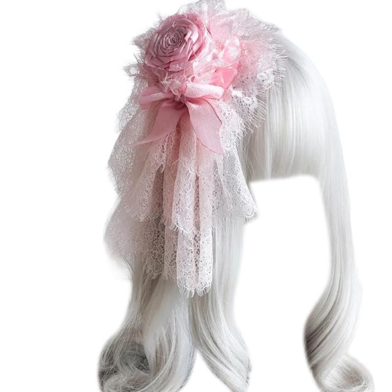 Anime Style Hat Hair Clip for Female Lace Flower Hat Hairpin Theme Party Hat
