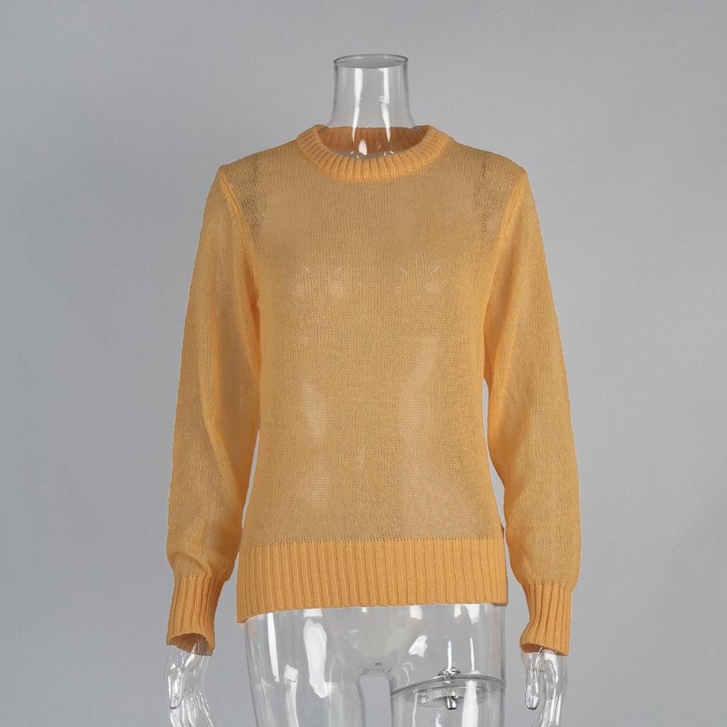 Women's Mohair Round Neck Pullover Sweater Spring Summer Semi-sheer Comfortable Knit Base Top