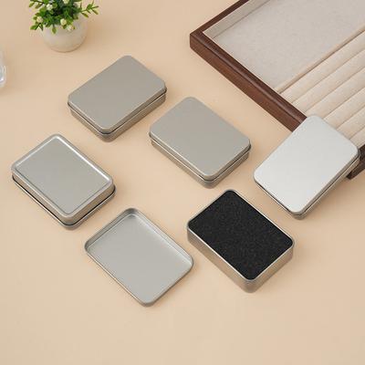 1Pc Silver Mini Rectangular Tin Box Miscellaneous Container Cosmetic Storage Box Small Iron Box