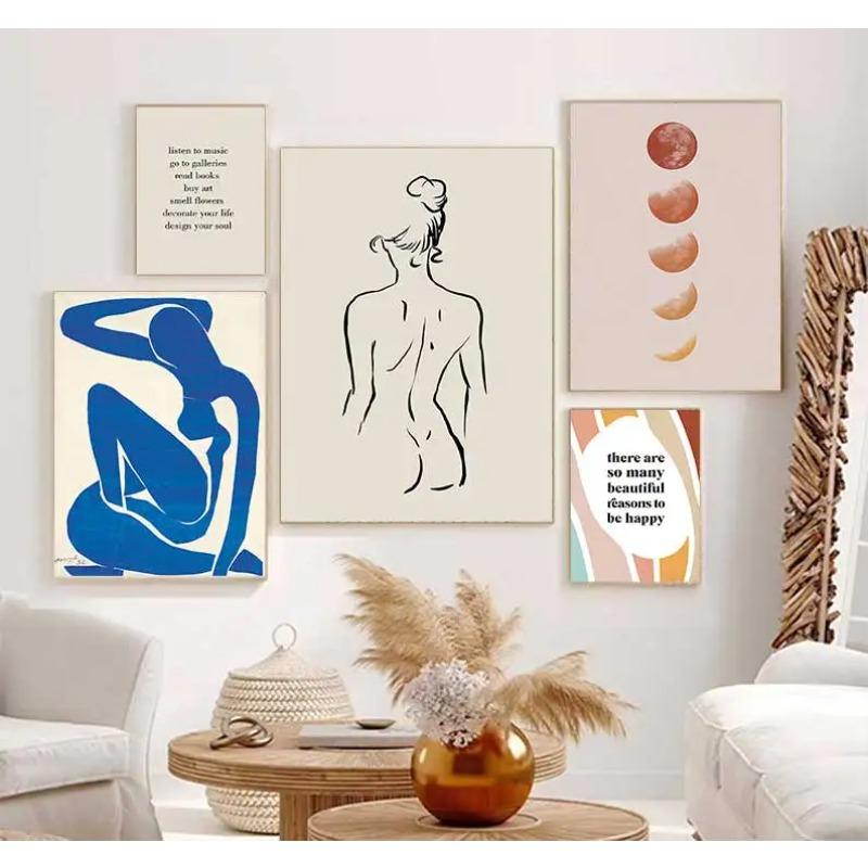 Abstract Matisse Body Line Posters Leaf Boho Black Beige Canvas Paintings Wall Art Print Picture Living Room Interior Home Decor