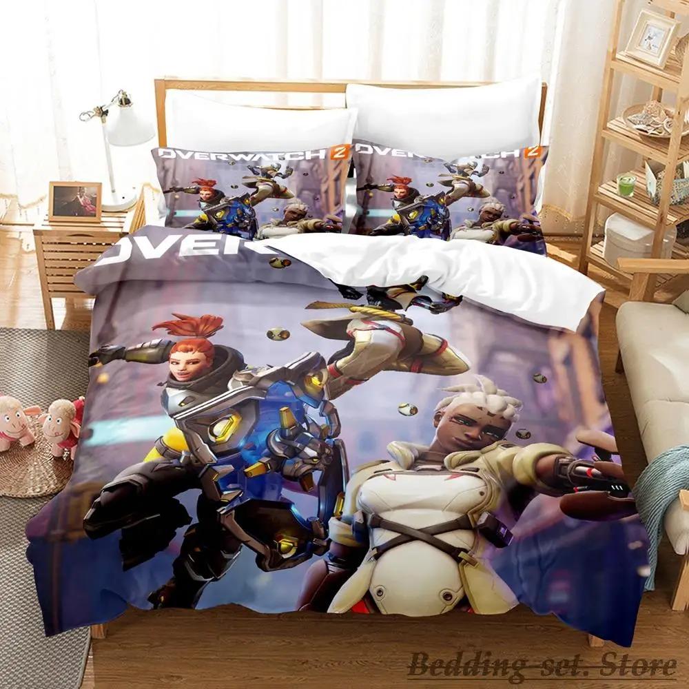 

Overwatch 2 Bedding Set Single Twin Full Queen King Size Bed Set Adult Kid Bedroom Duvetcover Sets Anime parure de lit Bed 70x133cm 2pcs