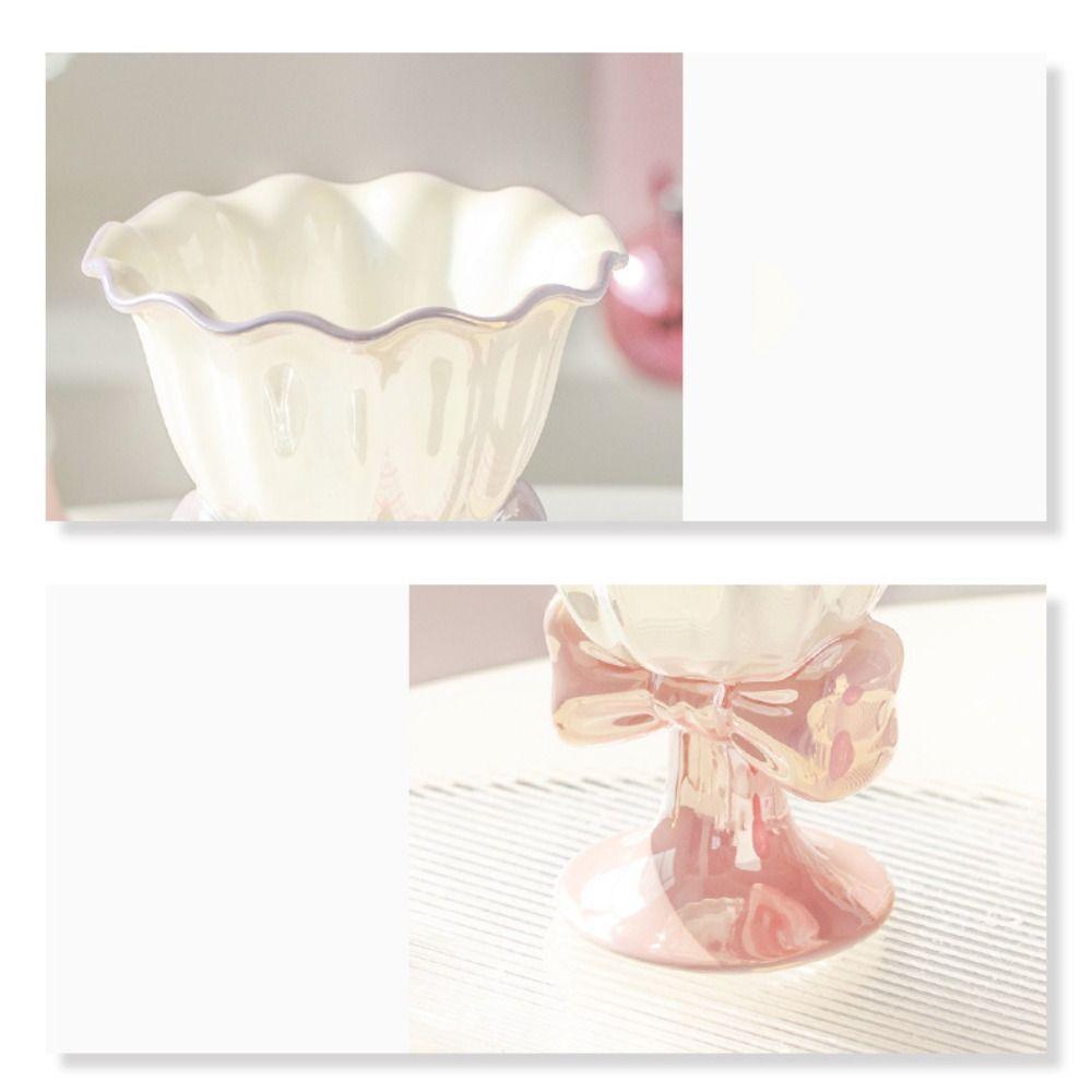 Ceramic Dessert Cup Multi-Function Tea Cup Dessert Tools Bow Shaped Ice Cream Cup  Desktop