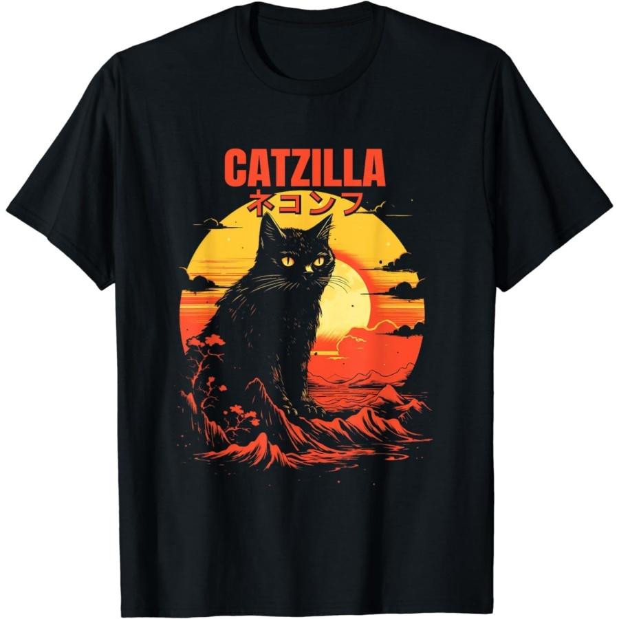 

AspeAr Catzilla Japanese Retro Mountain Sunset Cat Lover T-Shirt XXXXXL різнокольоровий