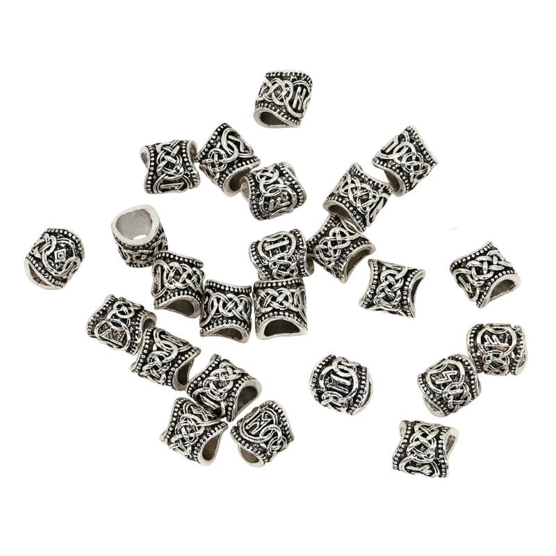 24x Wikinger-Runen-Alphabet-Zeichenperlen Bartperle für Männer Lose Abstandshalterperle DIY Schmuck Haarteil Schmutziges Zopfornament