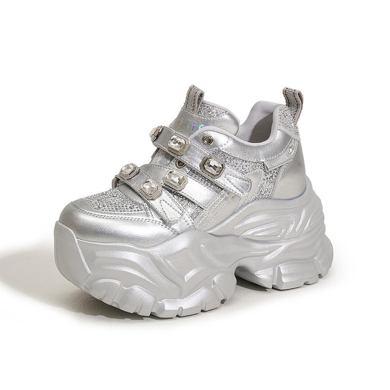 

Женские кроссовки на платформе, весна 2025, новые, со стразами, на липучках, на маффиновой подошве, модные, универсальные, женские туфли с внутренней танкеткой 39