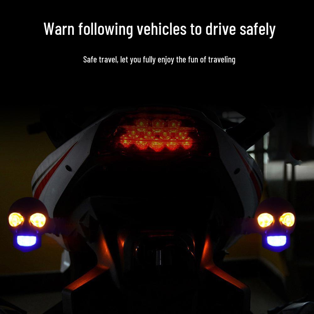 12V Skull LED Motorcycle Turn Signals - White & Yellow Dual Color