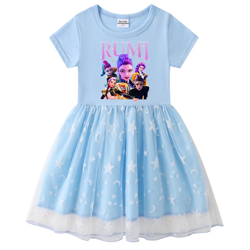 Kinder Kpop Demon Slayer Regenbogen Pailletten Prinzessinnenkleid - Kurzarm Sommer & Langarm Frühling/Herbst Optionen