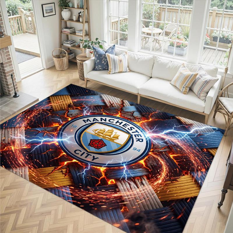 Manchester City Design Crystal Velvet Carpet Cozy Non?Slip Printed Rug For Bedroom Living Room Entrance