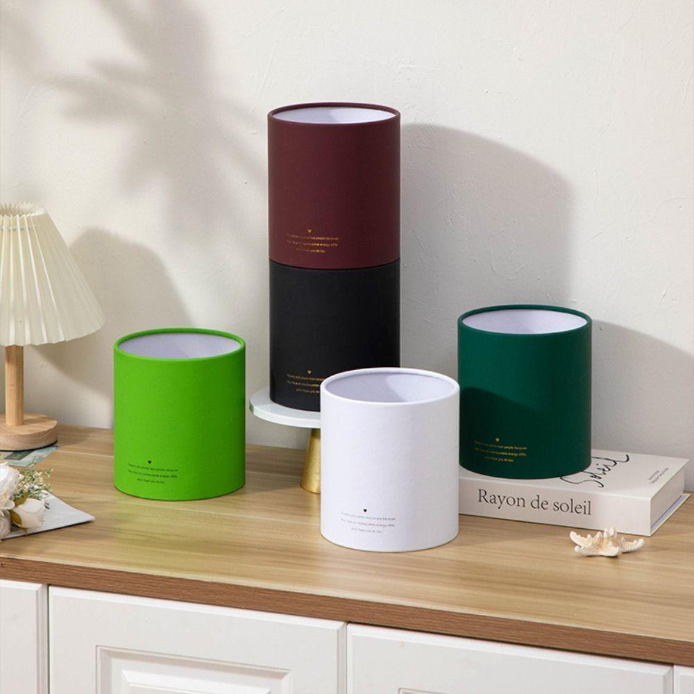 New Rose Flower Gift Box Round Solid Color Gift Packaging Paper Box Bouquet Storage Flower Arrangement Bucket Valentine's Day