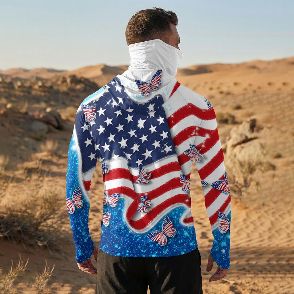 Men's Casual Raglan Sleeve Hoodie Long Sleeve Sun Protection Shirt Lightweight Breathable Outdoor Sportswear with Graphic Print