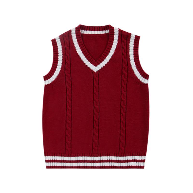 Women's College Style Knitted Vest: 2024 Spring/Autumn Wool Sleeveless Sweater Layering Top