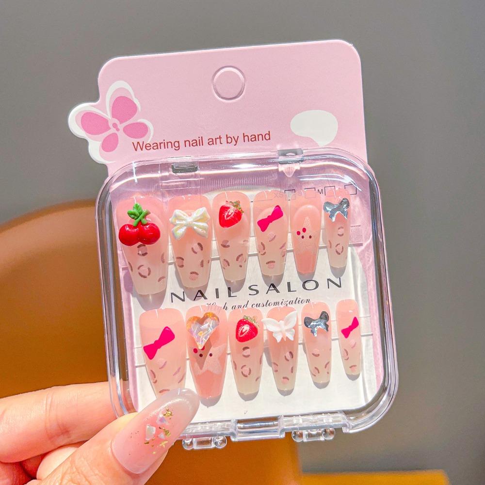 Cute Long Nail Sticker Cartoon Press on Nail New Nail Tips for Girls Students