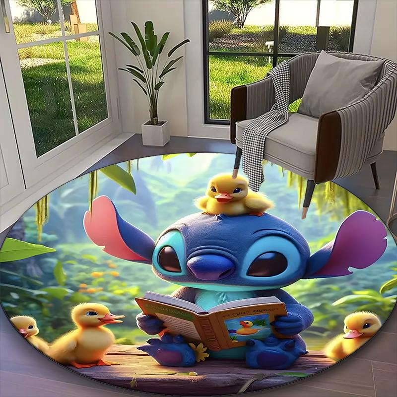 [1pc Stitch Pastel Donut Floral Office Carpet] Easy Maintenance Chair Rug for Conference Room Use, Durable Round Sofa Floor Mat