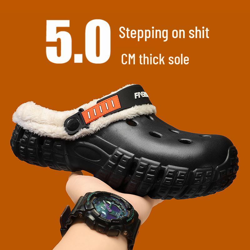 Herre Vinter Fleeceforede Tøfler med Lukket Tå: Tykk, Varm og Komfortabel for Utendørs Bruk