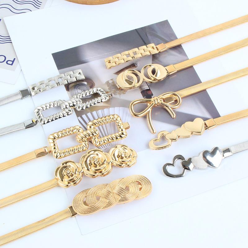 Metal Elastic Thin Waist Belt for Women with Rose Motif—Waist Chain to Accessorize Dresses Versatile Waist-Cinching Belt