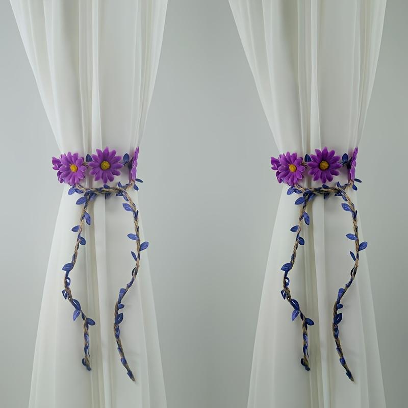 A Set of 2 Creative Plant Vines Artificial Flower Curtain Hooks, Bohemian Style Floral Decorations, Adjustable Transparent Curtain Fixing Clips