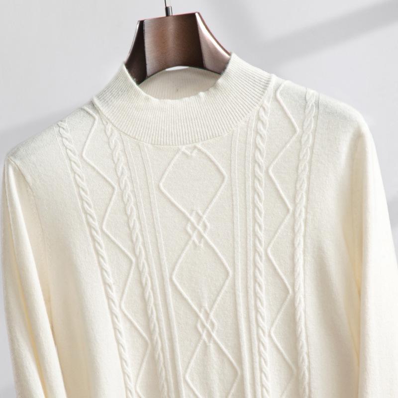 Men's Cashmere Half-High Neck Long Sleeve Knit Sweater - Warm, Business Casual, Plus Size Available