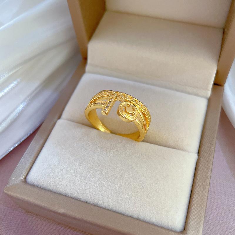 

Винтажное регулируемое кольцо унисекс, открытые кольца с счастливым улыбающимся лицом для женщин, ювелирные изделия в стиле хип-хоп с буквами удачи