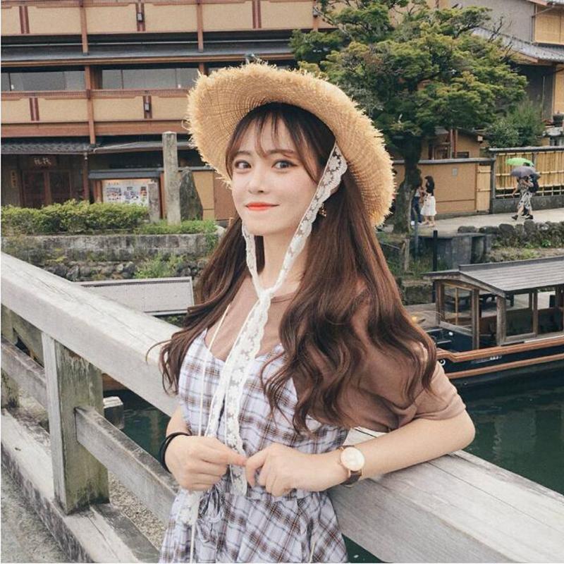 new Summer Handmade Panama Hats For Women Wide Large Brim Beach Sun Hats With Fashion Long Ribbon Visor Hat Raffia Straw