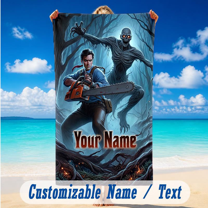 Beach Towel Custom Name Text, Quick Dry Large Towel For Beach HomeEvil Dead Ash Williams