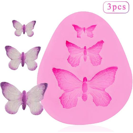 Rolin Roly 3PCS Butterfly Fondant Silicone mold Butterflies Cake Molds 3D Animal Candy Mould 3 Cavities DIY Decorating Desserts Mould for Jelly