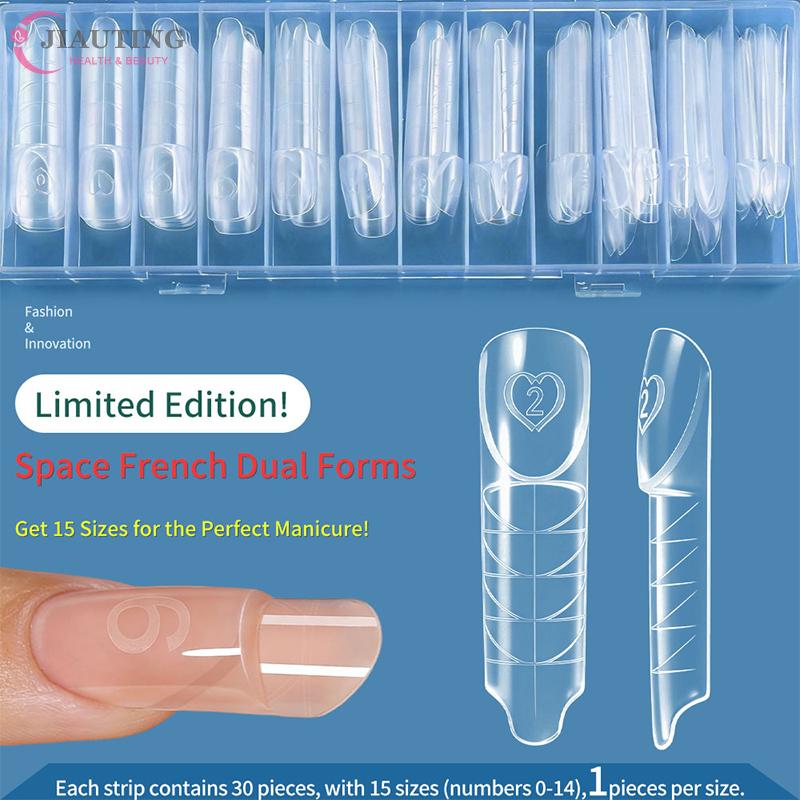 30/60/70/150Pcs Space Hollow French Crystal Extension 3D With Scale Nail Dual Forms Nail Mold Reusable UV Glue Nail Extension