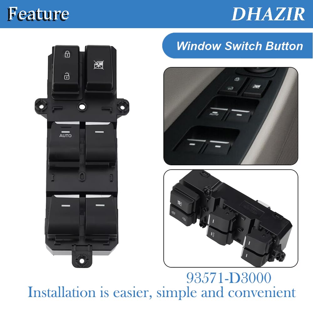93571-D3000 Master Power Window Switch Front Driver Side 18Pins fit for Hyundai Tucson 2016 2017 2018 Replace 93570-D3000, 93571-D3040, 93571D3000,