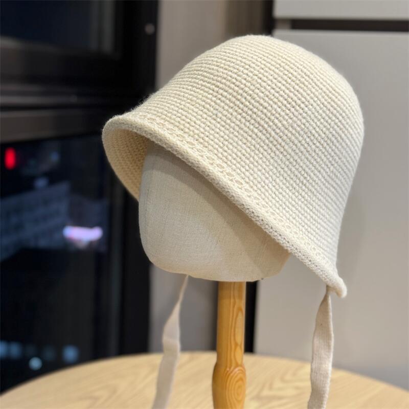Retro Knitted Bucket Hat Women's Winter Warm Wool Bucket Hat New Casual Big Head Circumference Basin Hat Tide