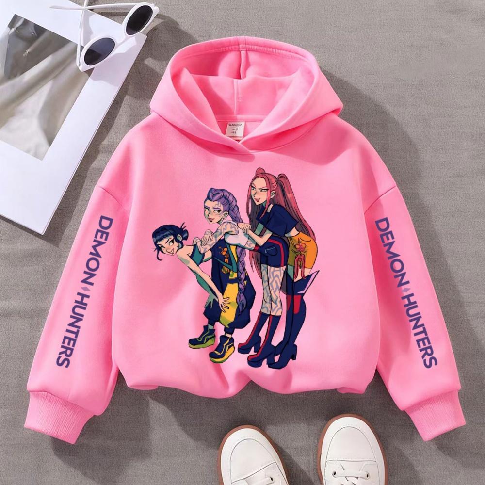 

K-pop Охотники на демонов Ангел Креативный принт Детские топы Осень и Зима Уличная мода Теплая толстовка с капюшоном для девочек 120