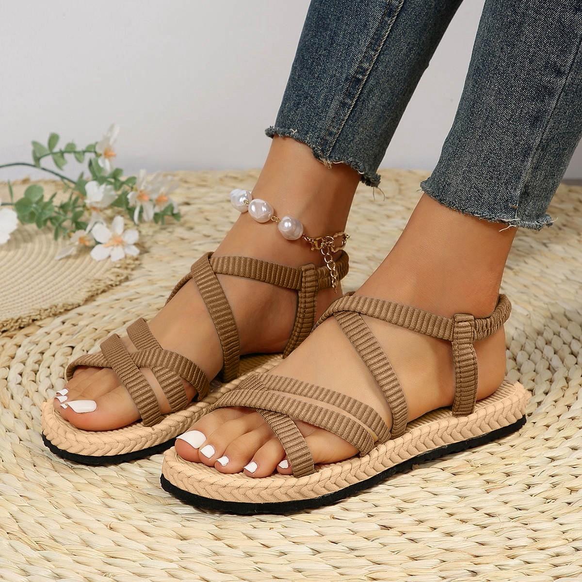 

Женская мода Босоножки на плоской подошве с открытым носком Удобная повседневная обувь Тапочки Бохо повседневные сандалии Тапочки 37 бежевый