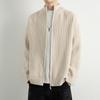 Men's Stand Collar Double Zipper Cardigan Sweater - High-End Lazy Style for Autumn and Winter