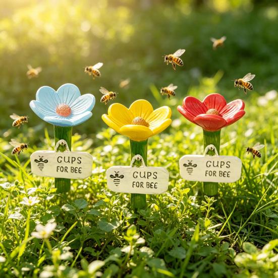Bienen-Trinkstation Blumenförmiger Einsatz Trinkbecher Schmetterlinge Bienen Wasserspender Outdoor Dekoration Bestäuber-Tränke für Garten Balkon