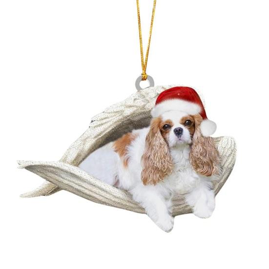 2Pcs Sleeping Dog Car Hanging Ornament, Acrylic 2D Flat Pendant, Cute Animal Rearview Mirror Charm, Christmas Gift Keychain