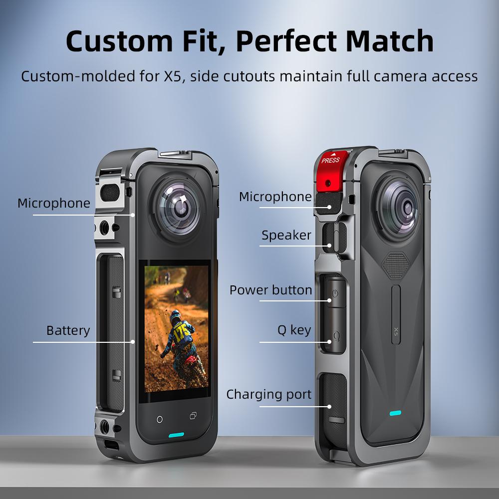 FLYMILE Für Insta360 X5 Schutzkäfig Multifunktionale Erweiterung Metallrahmen mit Blitzschuh, 1/4" Schraube