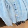 Milk Huhu soft waxy blue temperament short knitted cardigan sweater jacket women's small lazy style high sense