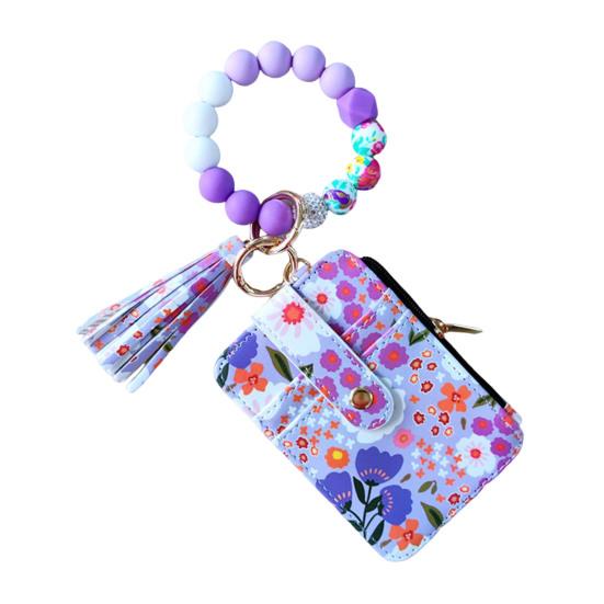 

Женский цветочный кошелек-кошелек в стиле бохо, брелок для монет с кисточкой, эластичный кошелек с бисером и окошком для удостоверения личности для покупок, путешествий, повседневных покупок H