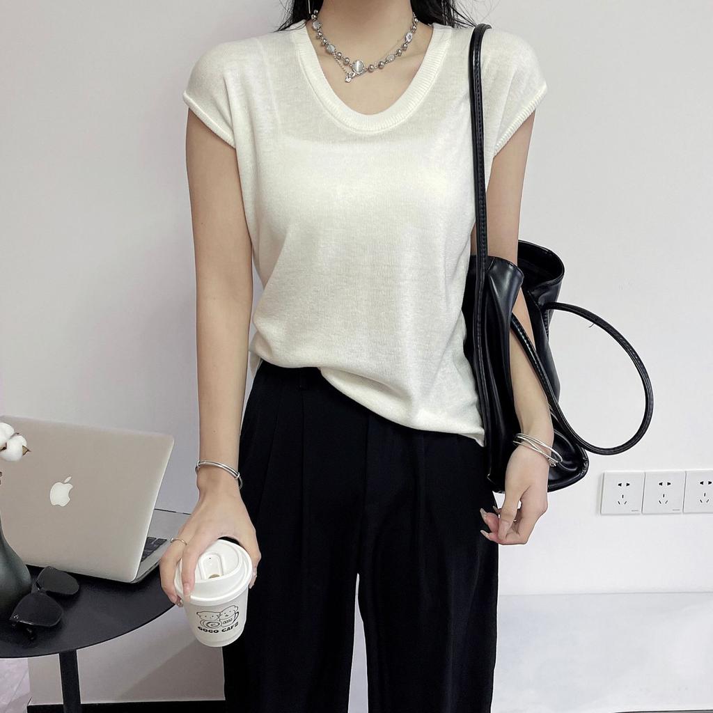 Women's Wool Ice Silk Sleeveless Knitted Bottom Shirt Slim Outer Wear Inner Vest Top