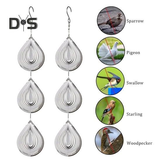 3D Waterdrop Wind Spinner Bird Scare Decoration Outdoor Garden Yard Farm Hanging Metal Wind Chime Bird Deterrent Device Ornament