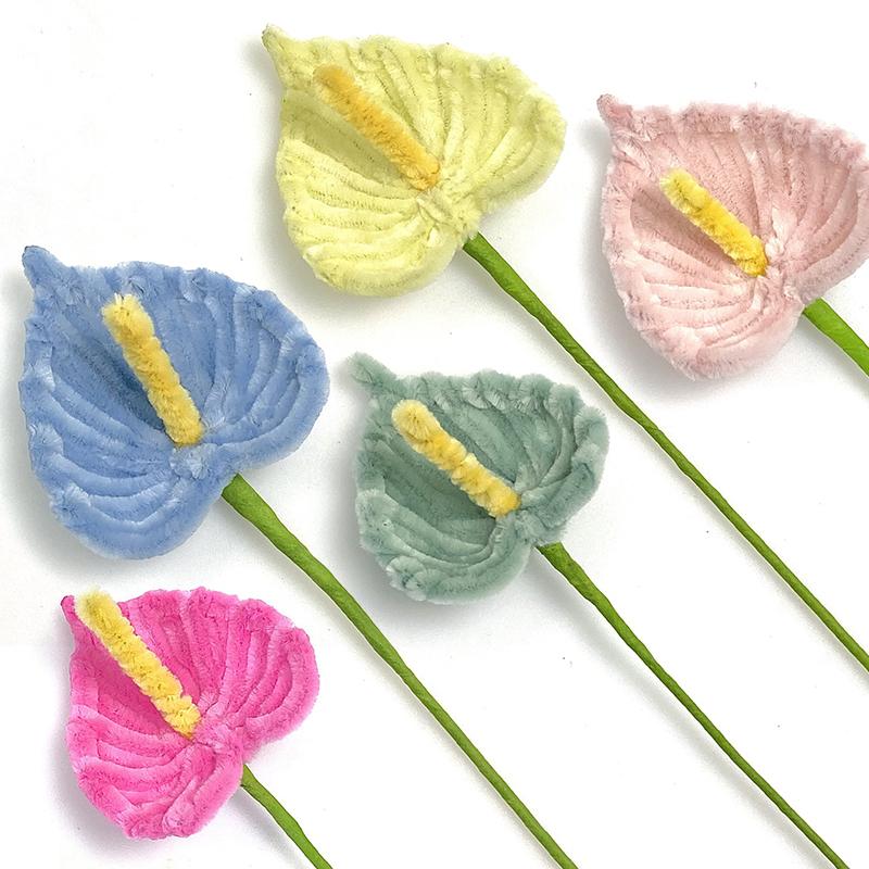 3Pcs Pipe Cleaner Flower Finished Artificial Chenille Stems Home Decor Flamingo Palm Handmade