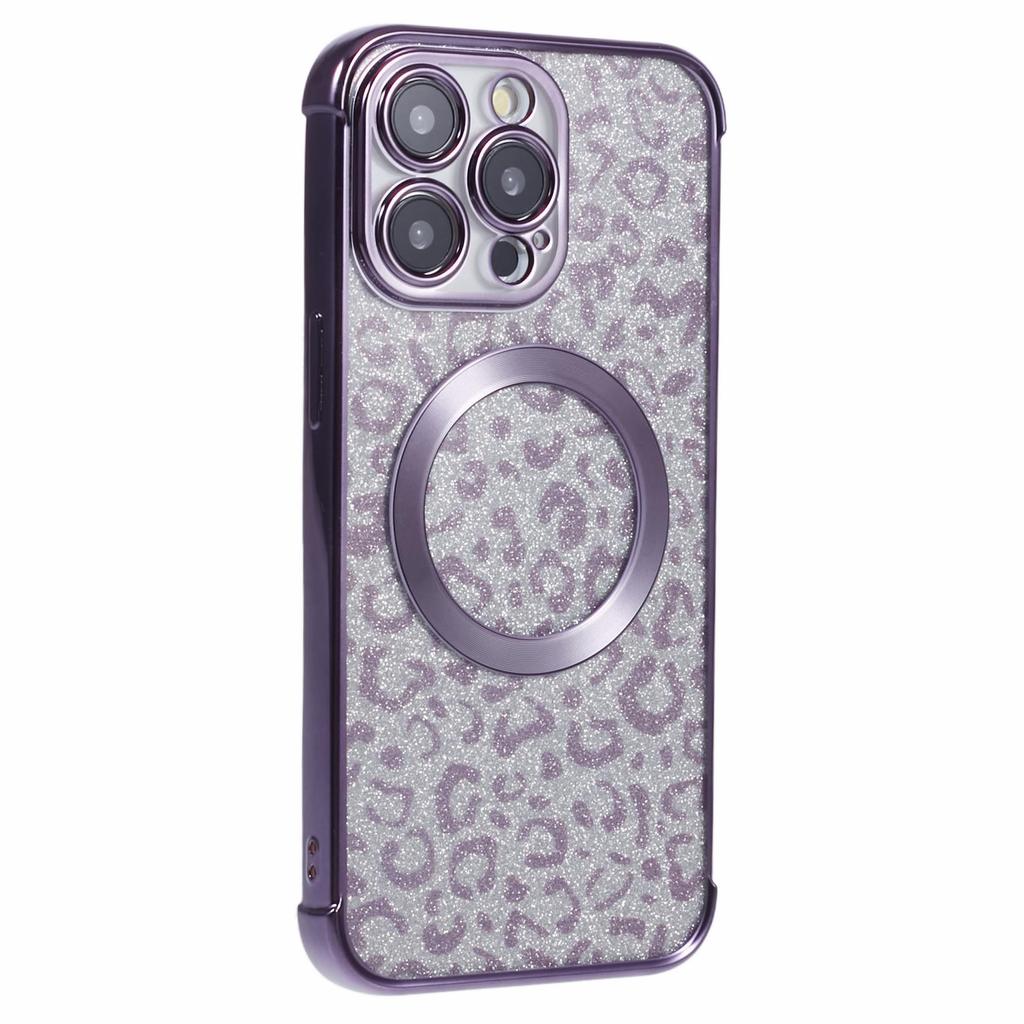 HRF Series for iPhone 13 Pro TPU Case Glitter Leopard Electroplating Magnetic Phone Cover