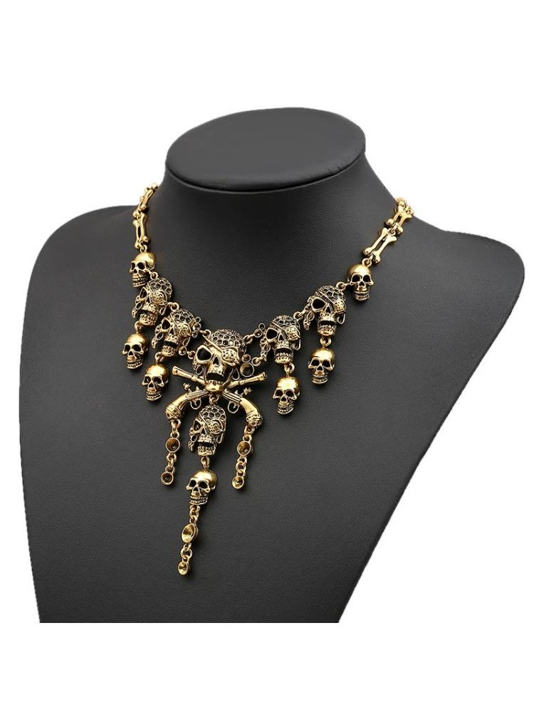 Neues Modell Vintage Piraten Totenkopf Statement Halskette für Damen Gothic Punk Skelett Choker Halskette Collier Femme Schmuck
