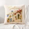Greek Santorini Cushion Cover Linen Organic Fabric DoubleSided Printing Sofa Breathable Home Decor Gift Pillow Case