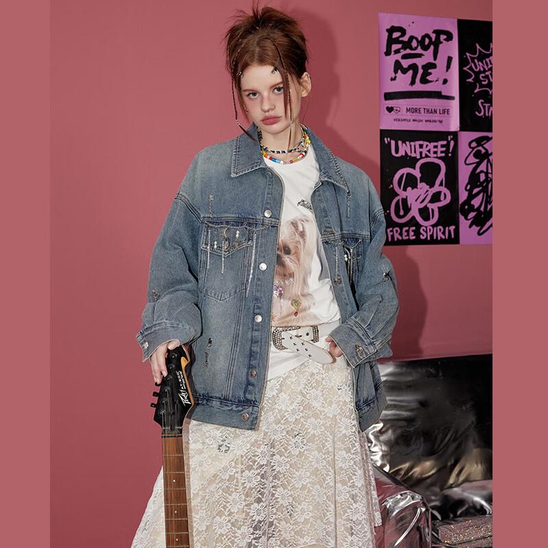 UNIFREE American Retro Loose Fit Distressed Denim Jacket